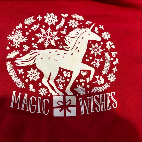 KIDS GAP red 2 piece christmas unicorn PJs size 14 - Picture 7 of 10